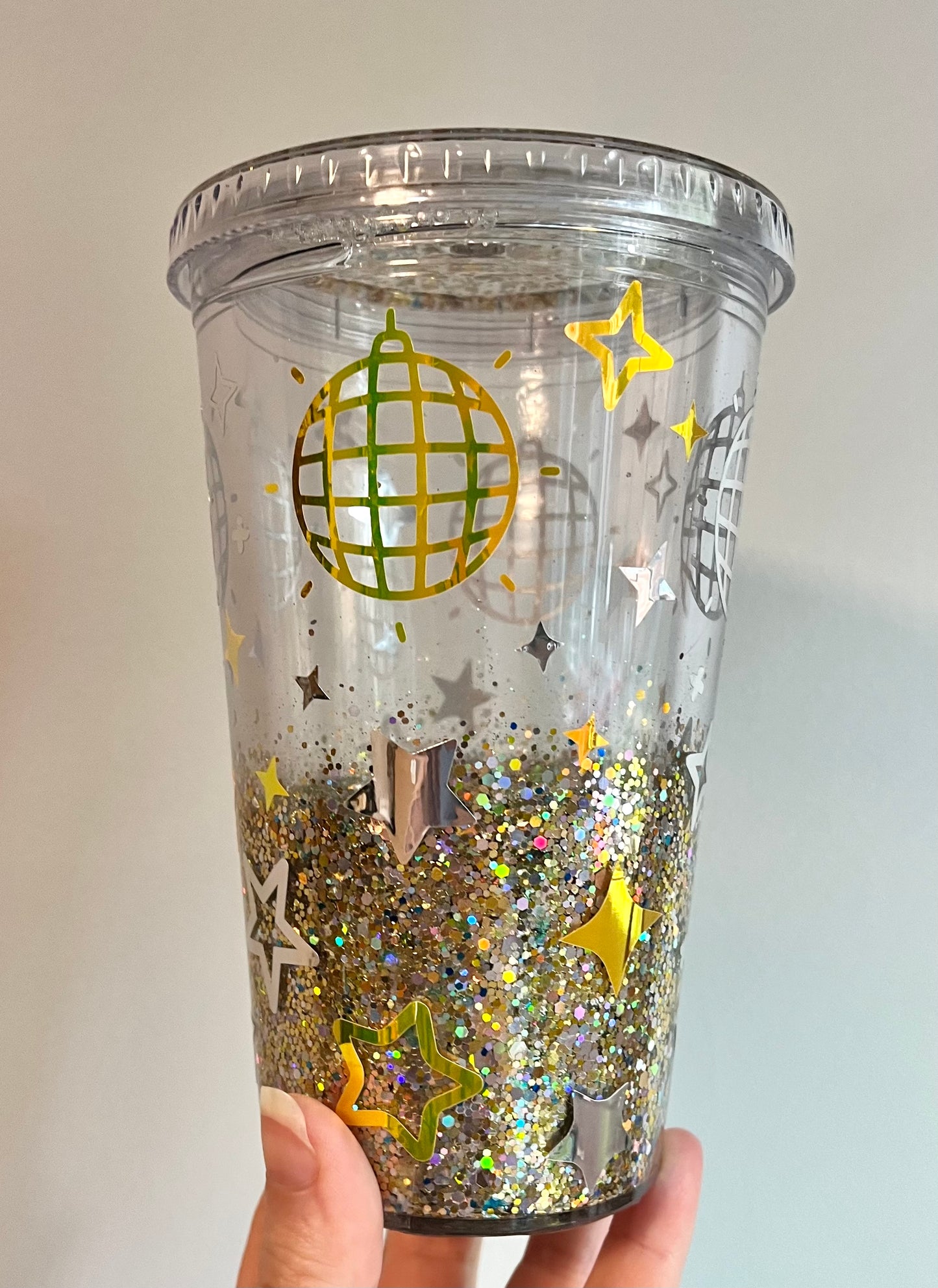 Disco Ball Snow Globe Plastic Tumbler (Holographic) (Suspended Flow)