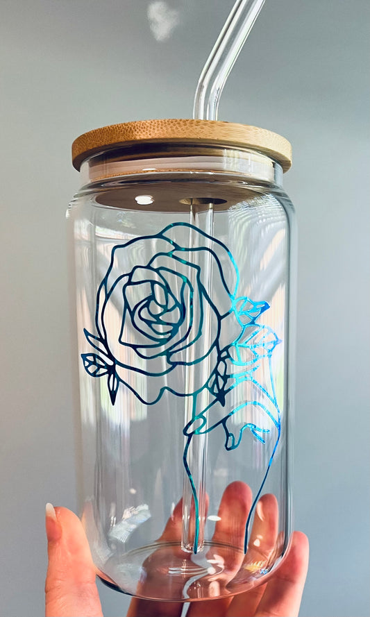 Hand with Rose (holographic) - Glass Can Cup