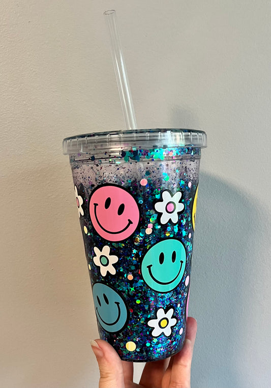 Smiley Retro Snow Globe Plastic Tumbler (Medium Flow)