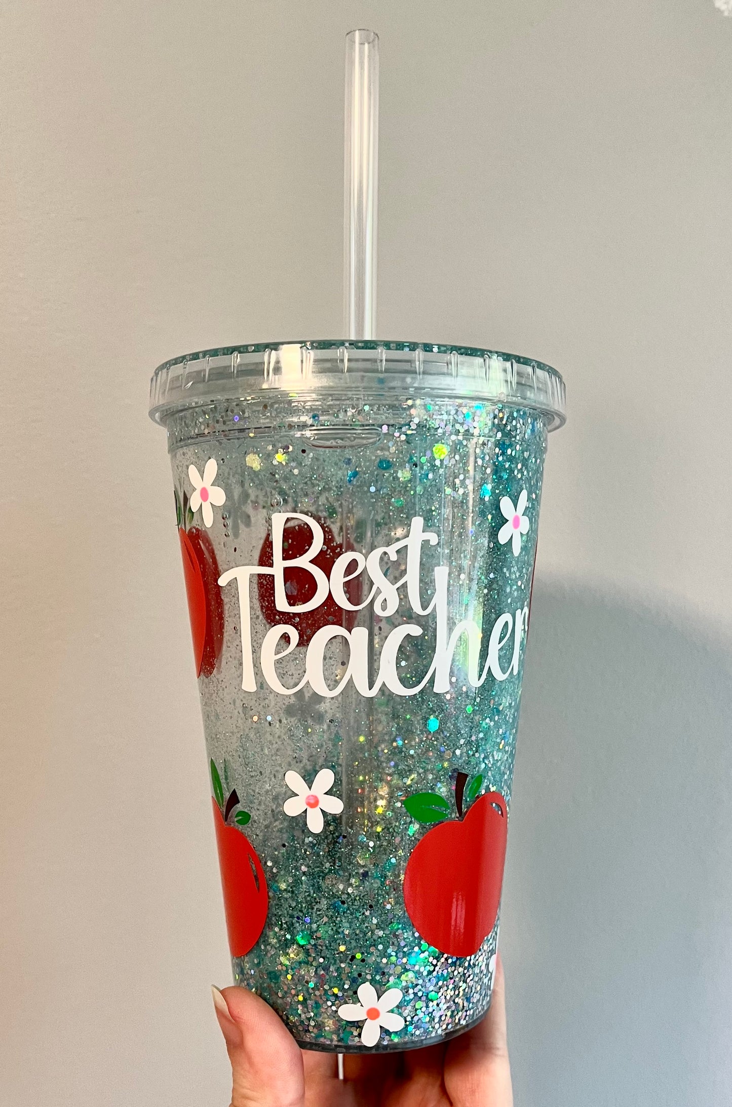 Best Teacher Snow Globe Plastic Tumbler (Suspended Flow)