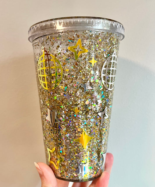 Disco Ball Snow Globe Plastic Tumbler (Holographic) (Suspended Flow)