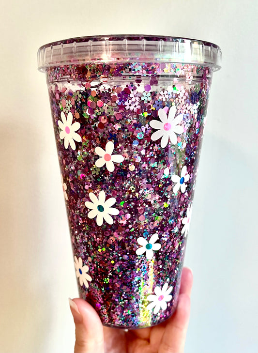 Flower Power Snow Globe Plastic Tumbler (Holographic) (Fast Flow)