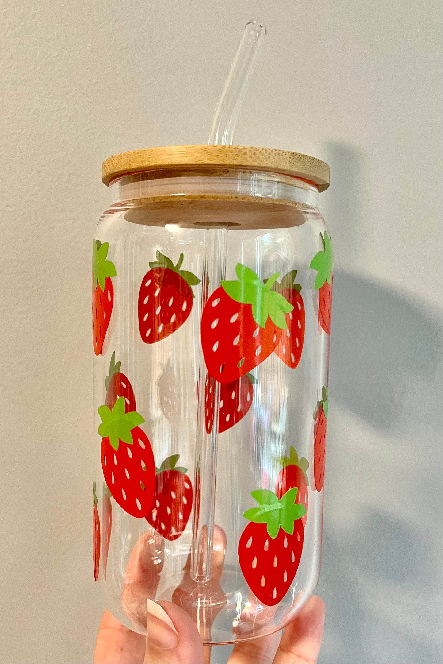 Strawberry Glass Can Cup
