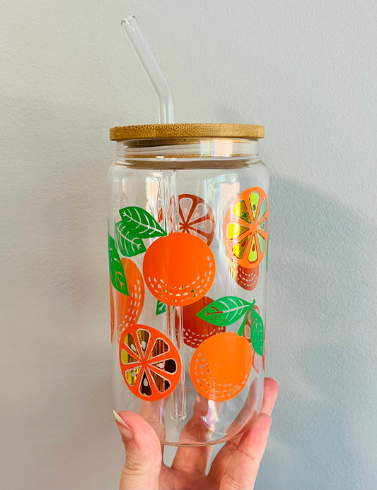 Orange Citrus Glass Can Cup