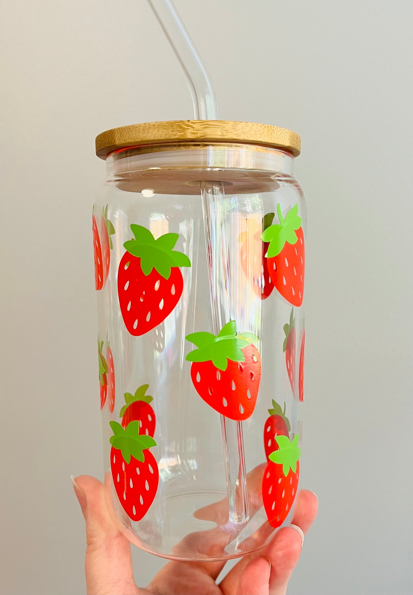 Strawberry Fields Glass Can Cup