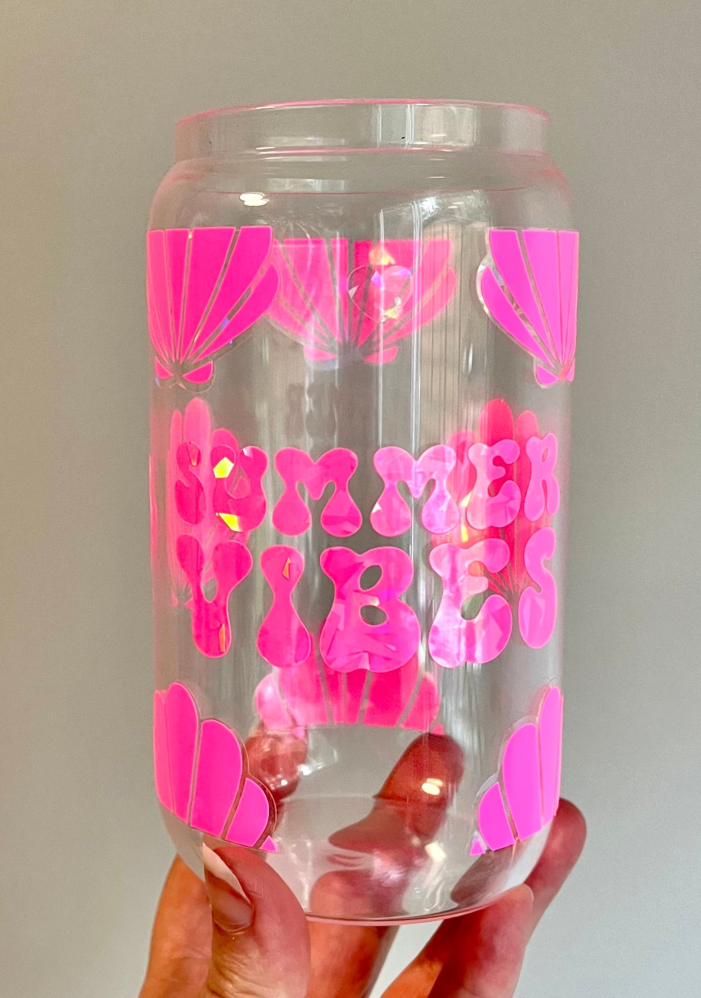Summer Vibes Shells - Holographic Glass Can Cup
