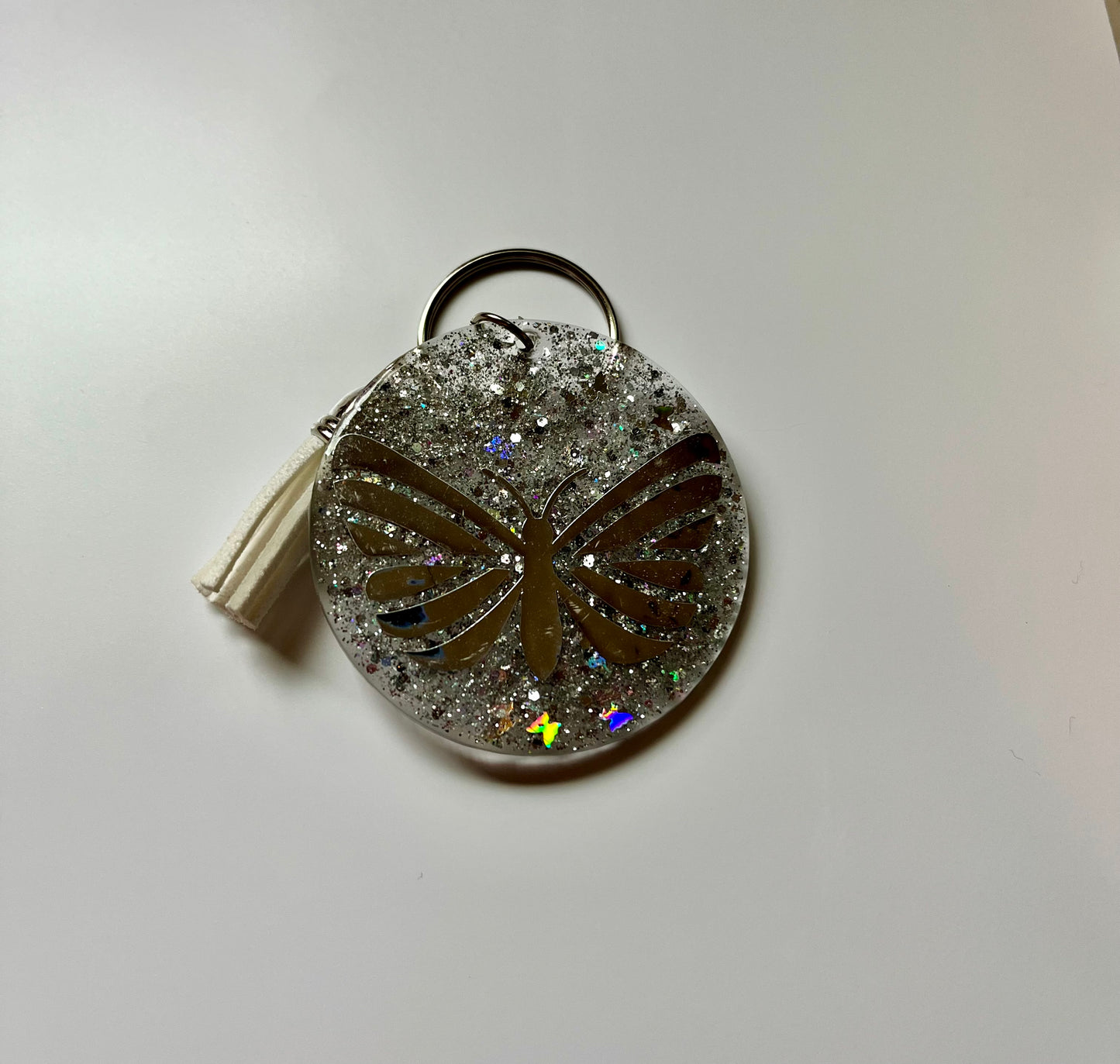 Acrylic Keychain - Silver Butterfly