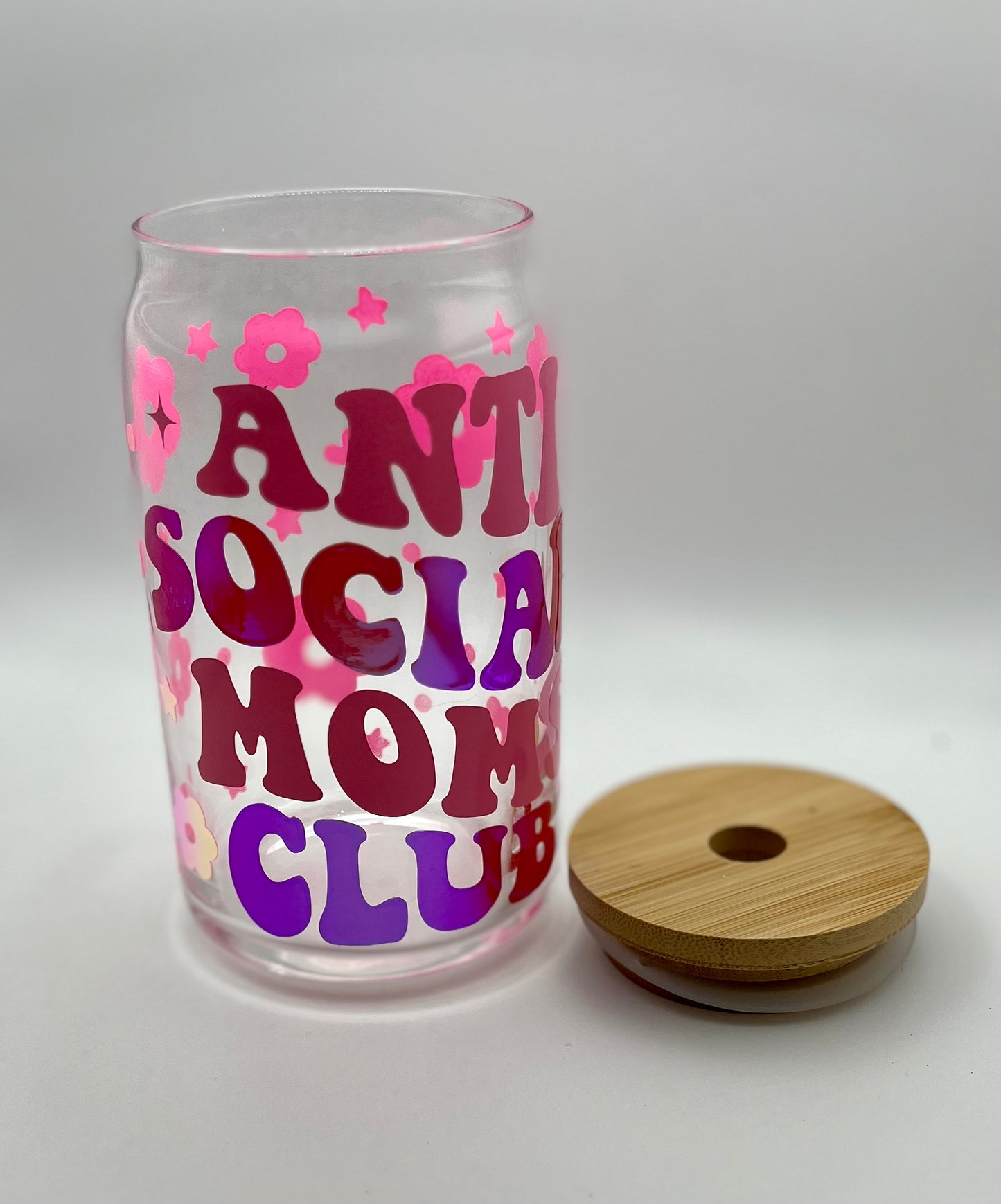 Anti Social Moms Club (holographic) Glass Can Cup