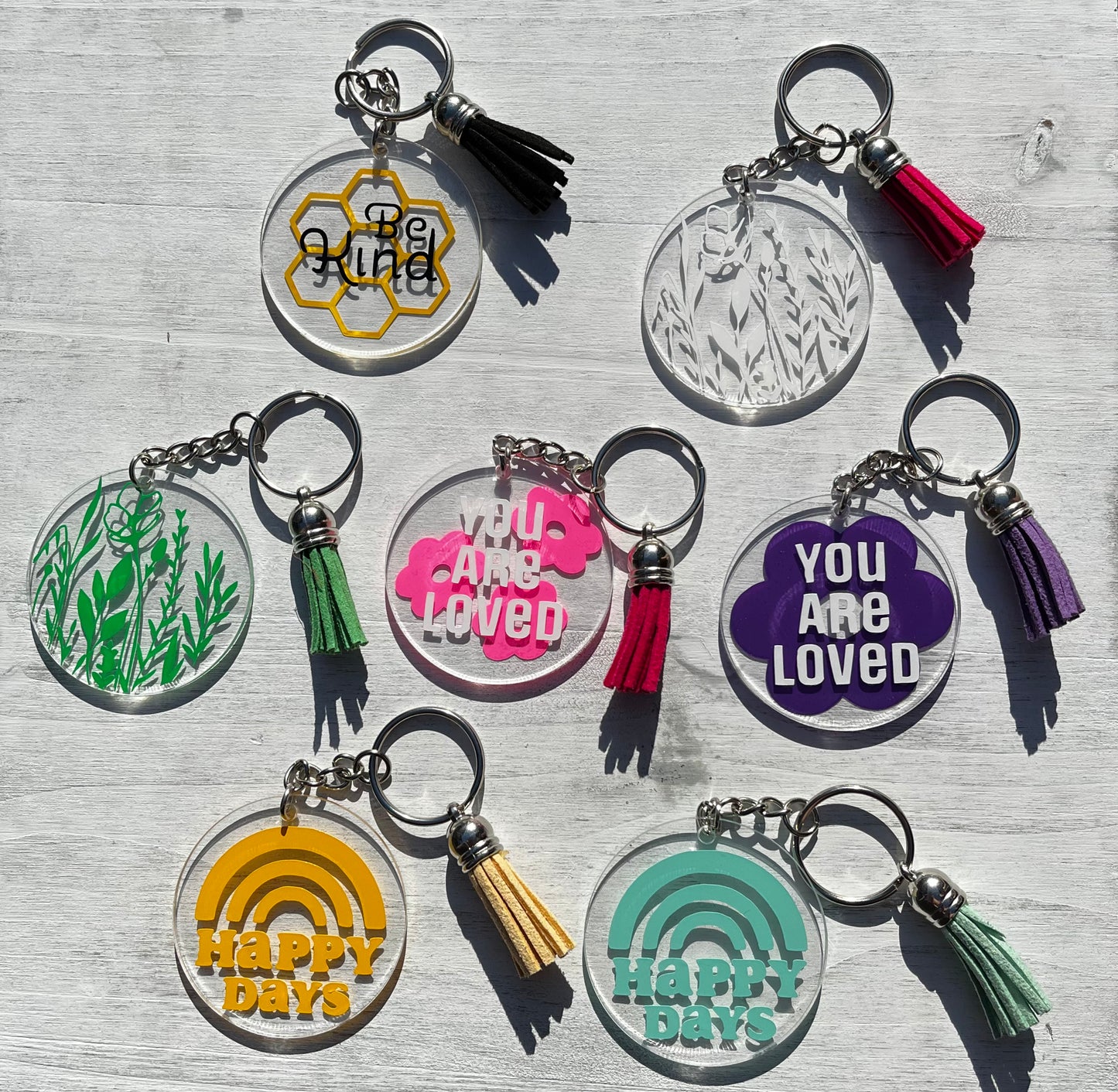 Acrylic Circle Keychains with Tassel