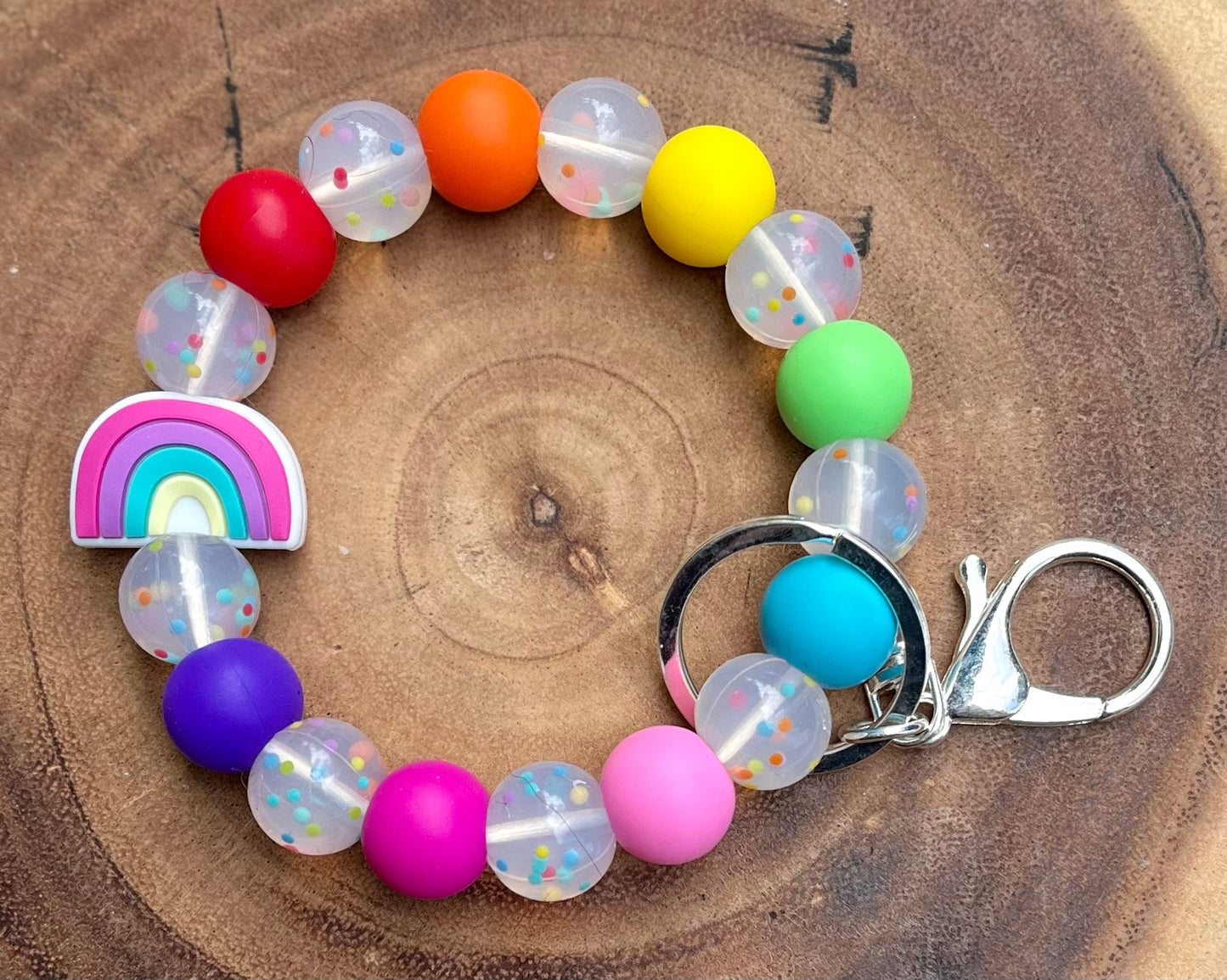 Rainbow Silicone Wristlet Keychains