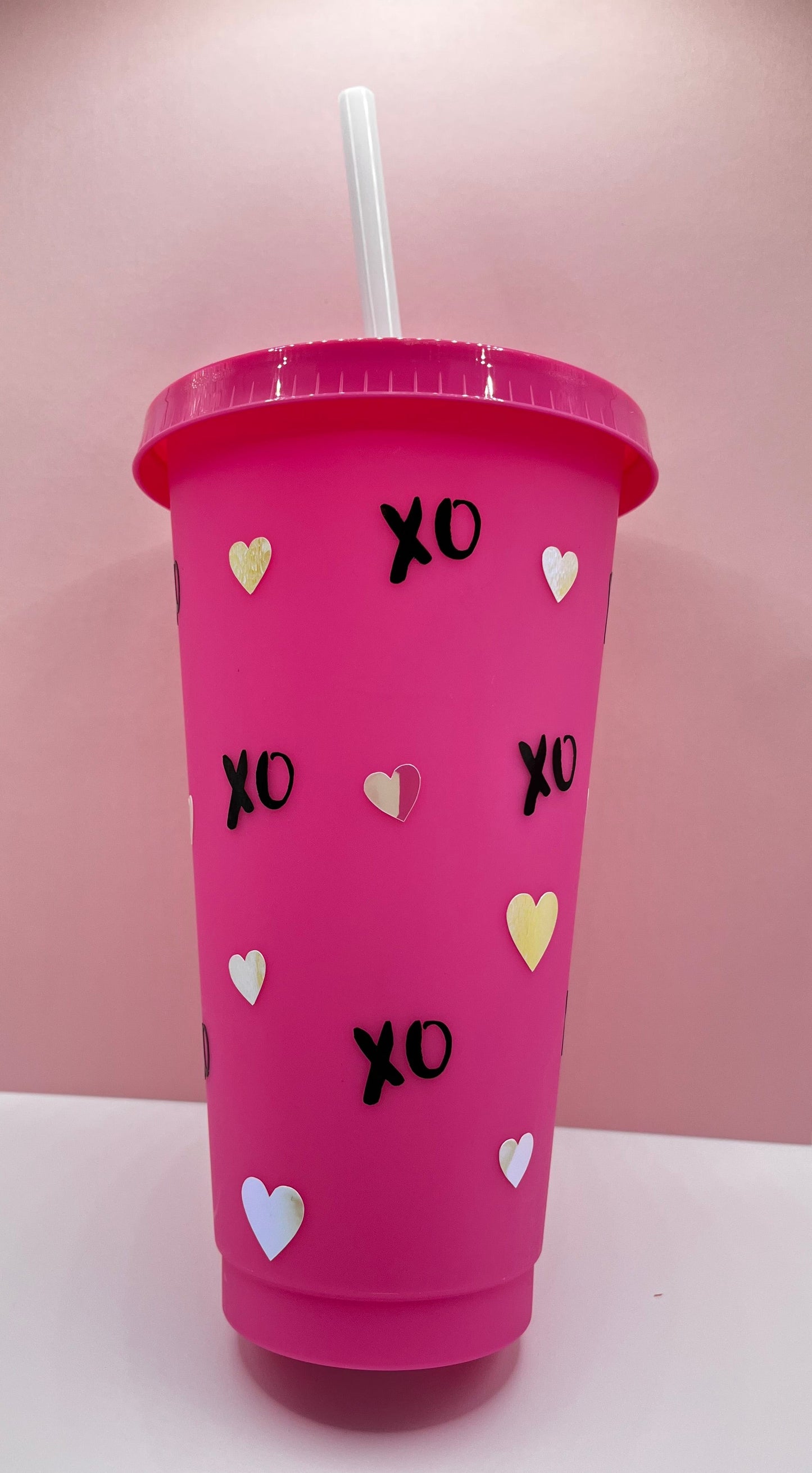 xo on Hot Pink Cold Cup Tumbler