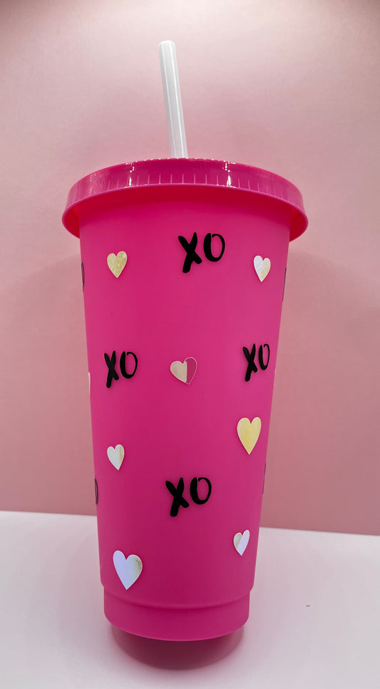 xo on Hot Pink Cold Cup Tumbler