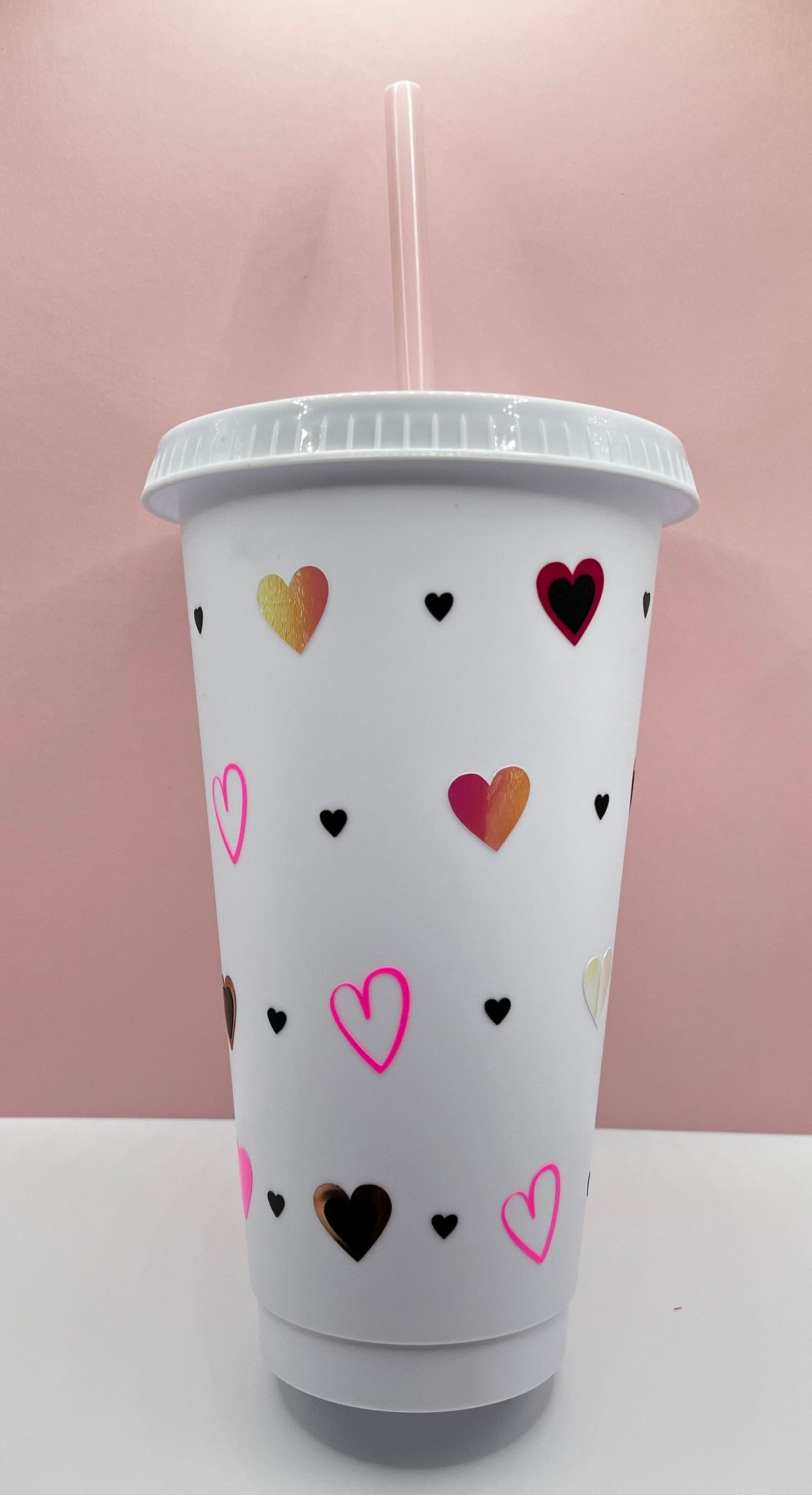 Pink and Holographic Hearts Cold Cup Tumbler