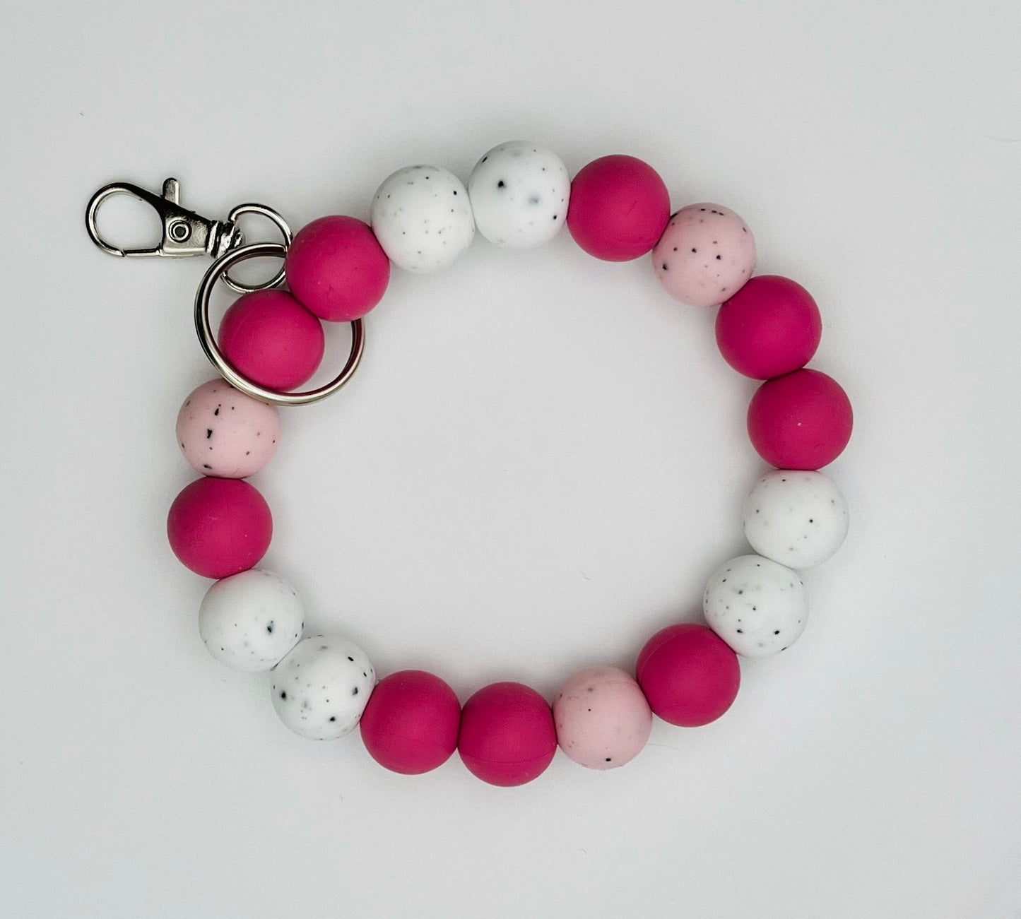 Magenta/White and Pink Speckled Silicone Keychain Wristlets