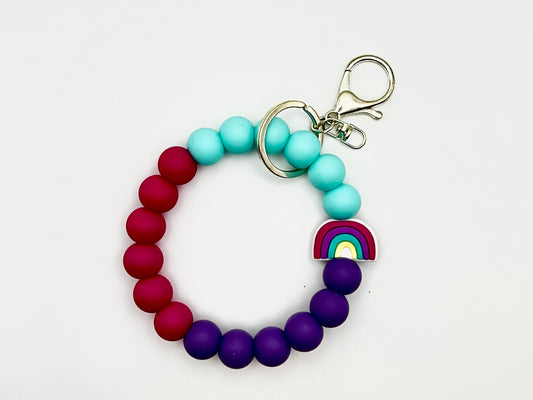 Bright Rainbow Silicone Wristlet Keychain