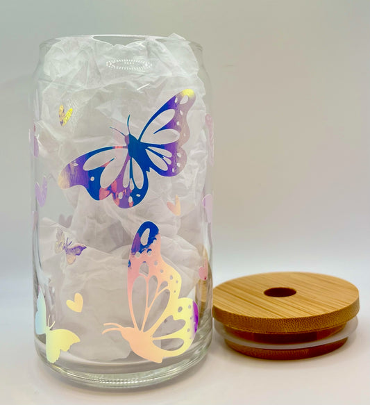 Butterflies (holographic) Glass Can Cup