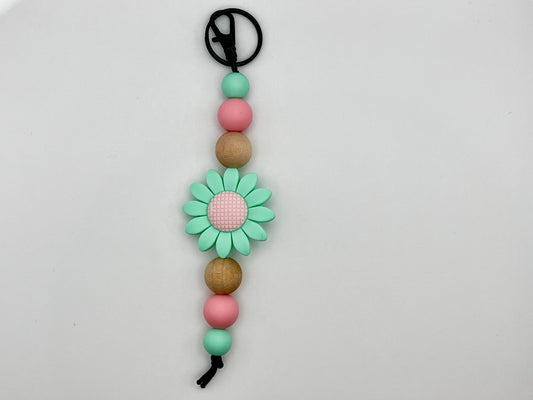 Pastel Green Sunflower Silicone Keychain Strand