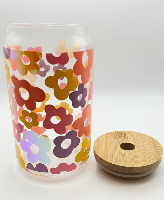 Groovy Flowers Glass Can Cup